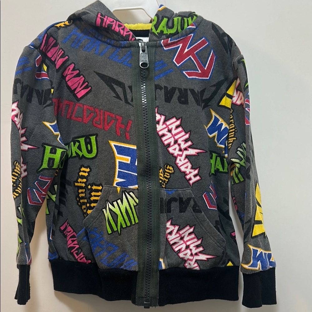 Harajuku Kids Graphic Hoodie yellow black striped hood lining. Super cute!